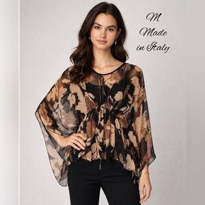 NWT $148 M Made in Italy Silk Batwing Sheer Top – Size M & L
